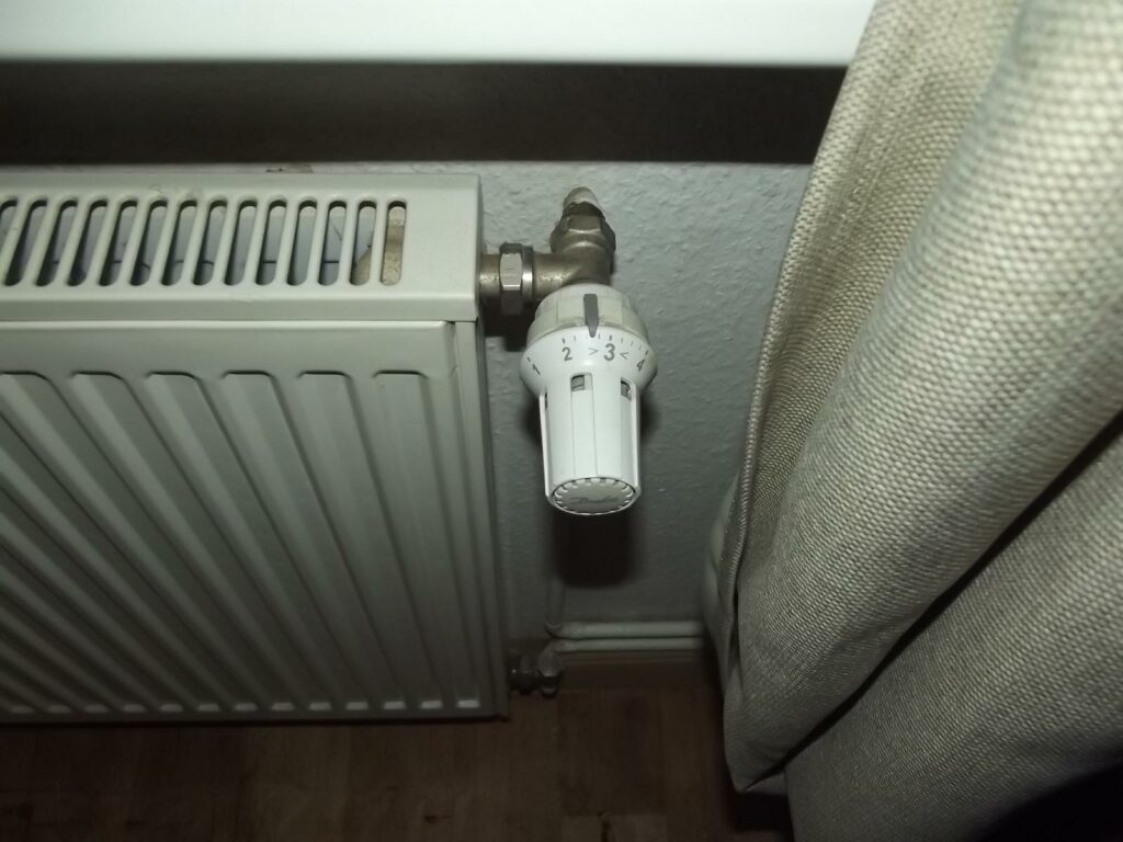 Heizkörper mit Thermostatventil auf Stufe 3 in Wohnraum